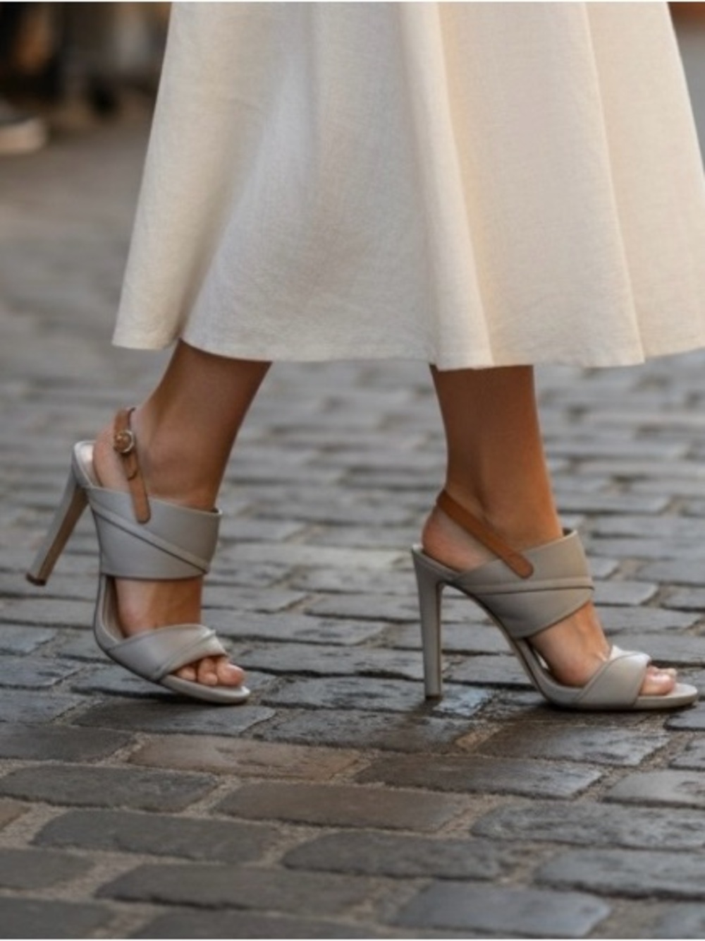 DVF Dove Grey Leather Slingback Sandals Heels | Size 9.5 B | Made in Italy